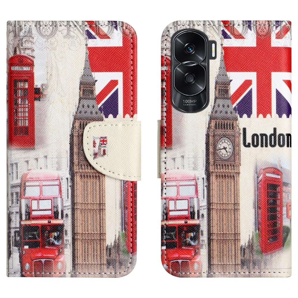 Honor 90 Lite Læder Cover m. Pung & Ståfunktion - London Big Ben