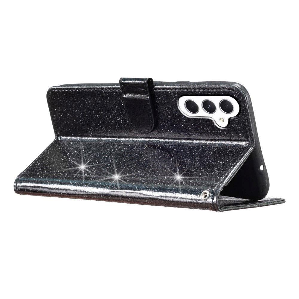 Samsung Galaxy S23 FE Læder Cover m. Pung & Strop - Glimmer - Sort