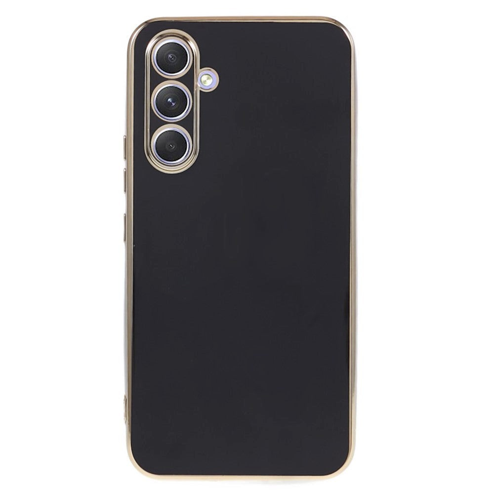 Samsung Galaxy A25 (5G) Fleksibelt Plastik Cover m. Guld Kant - Sort