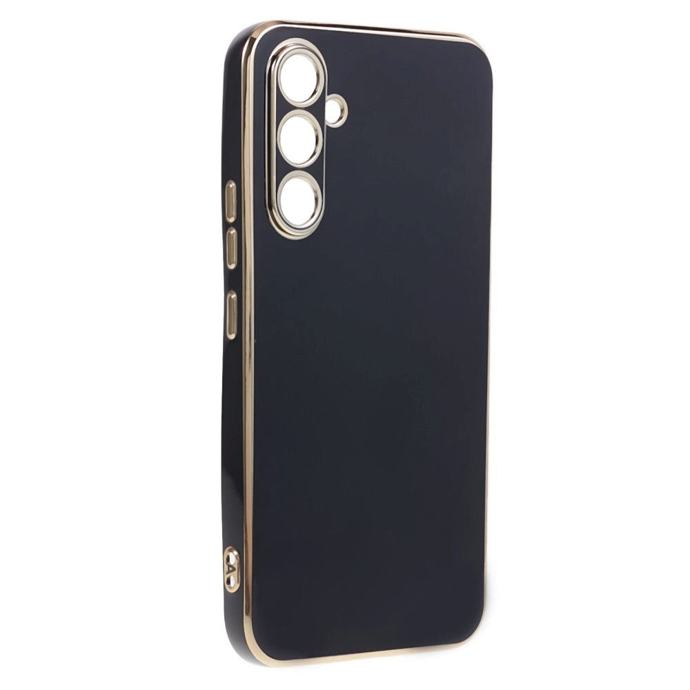 Samsung Galaxy A25 (5G) Fleksibelt Plastik Cover m. Guld Kant - Sort