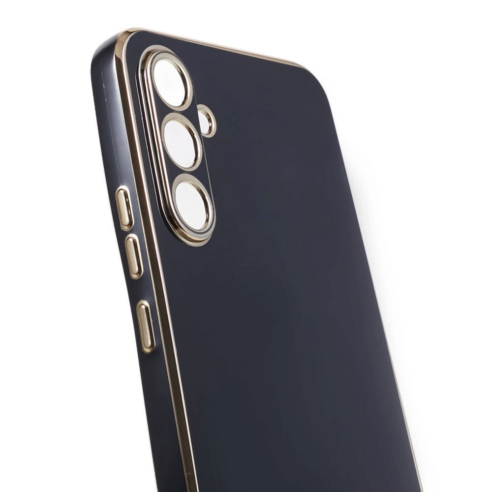 Samsung Galaxy A25 (5G) Fleksibelt Plastik Cover m. Guld Kant - Sort