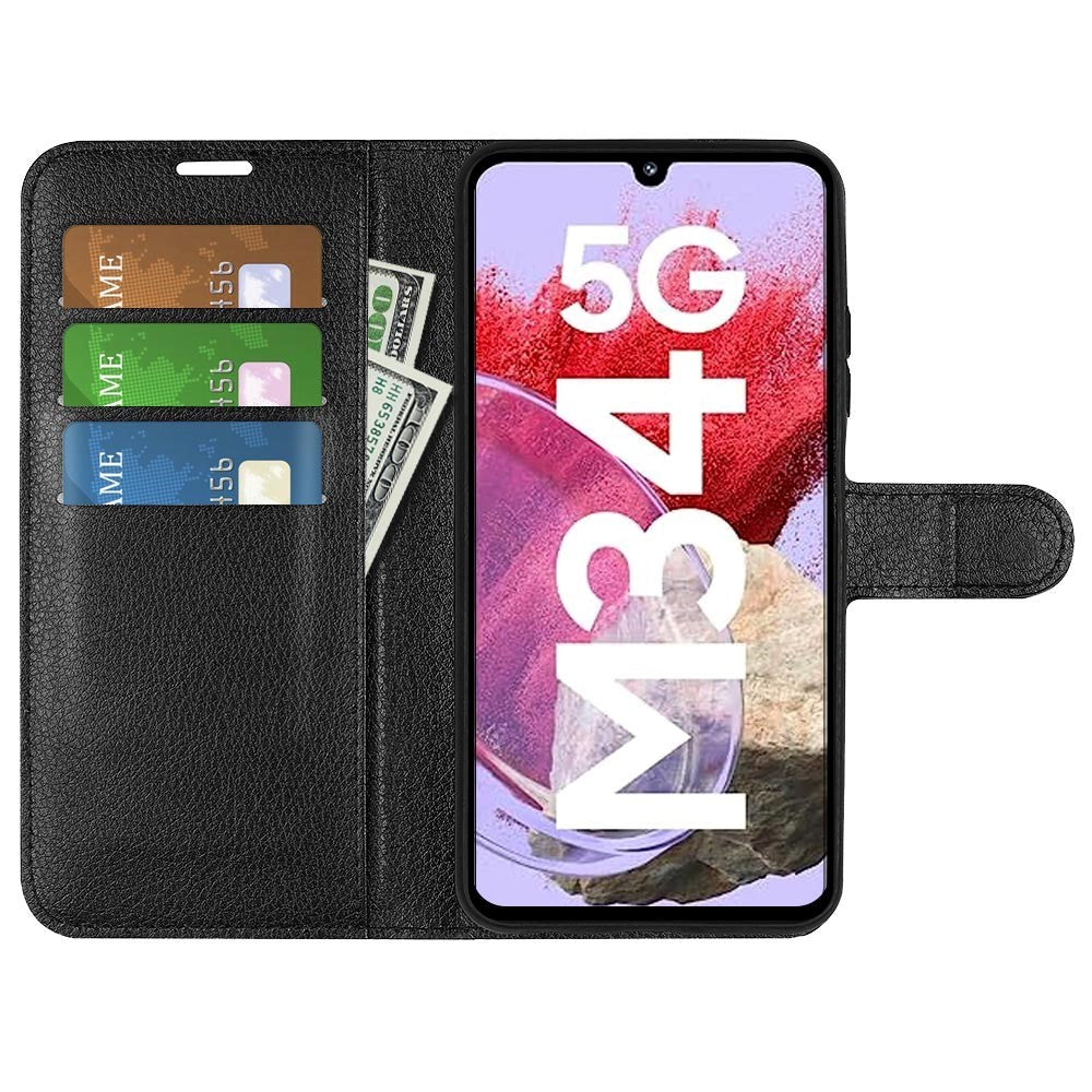 Samsung Galaxy M34 (5G) / F34 (5G) Litchi Læder Cover m. Pung - Sort