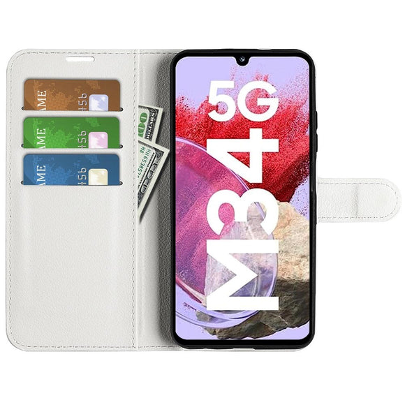 Samsung Galaxy M34 (5G) / F34 (5G) Litchi Læder Cover m. Pung - Hvid