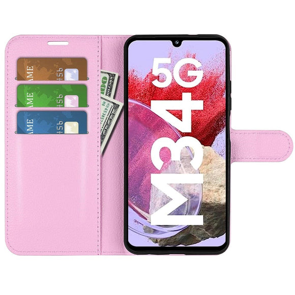 Samsung Galaxy M34 (5G) / F34 (5G) Litchi Læder Cover m. Pung - Baby Lyserød