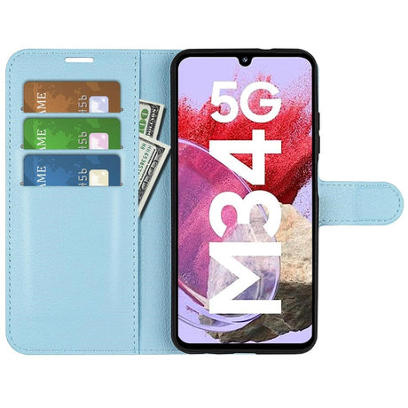 Samsung Galaxy M34 (5G) / F34 (5G) Litchi Læder Cover m. Pung - Lyseblå