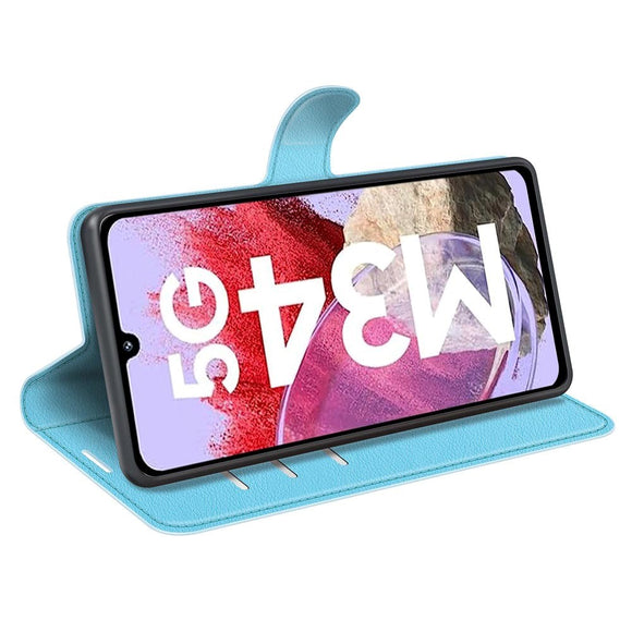 Samsung Galaxy M34 (5G) / F34 (5G) Litchi Læder Cover m. Pung - Lyseblå