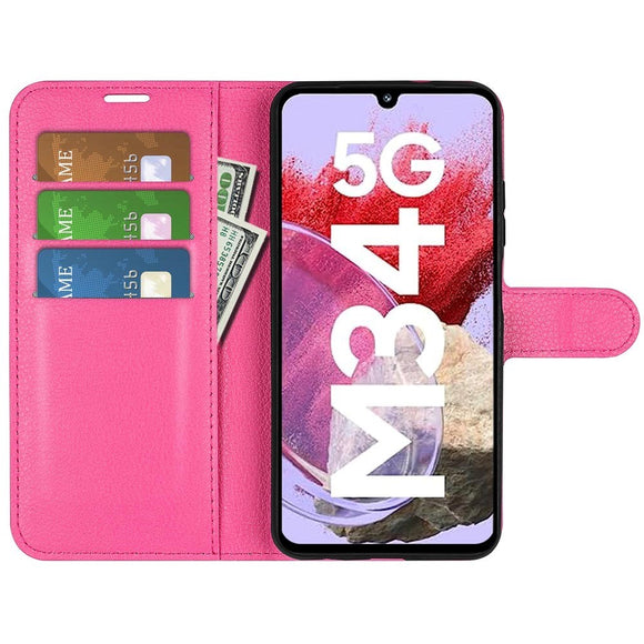 Samsung Galaxy M34 (5G) / F34 (5G) Litchi Læder Cover m. Pung - Lyserød