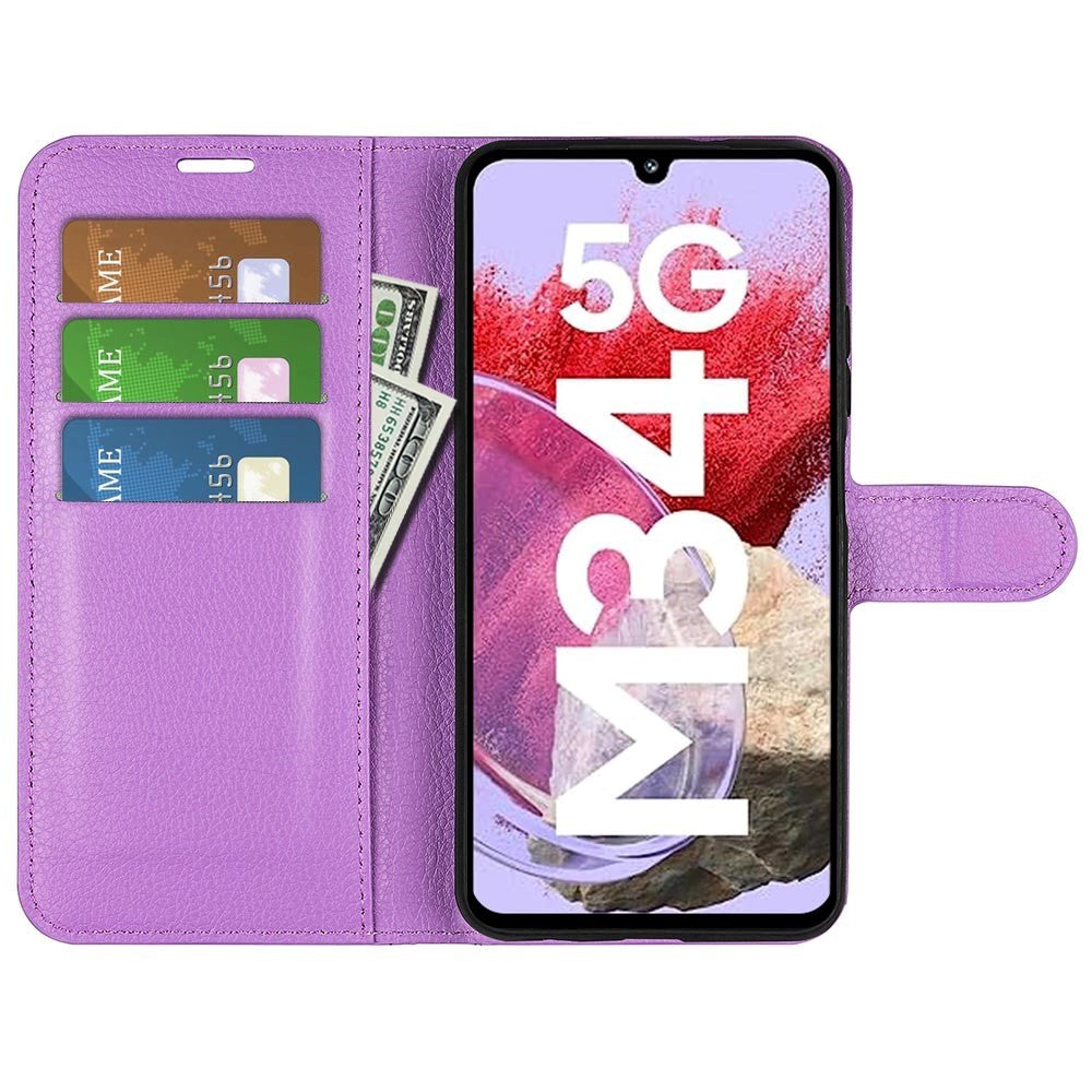 Samsung Galaxy M34 (5G) / F34 (5G) Litchi Læder Cover m. Pung - Lilla