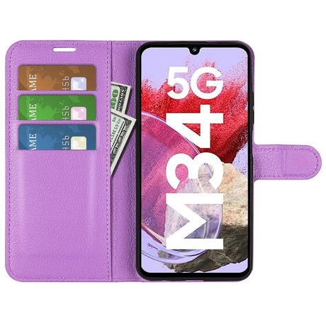 Samsung Galaxy M34 (5G) / F34 (5G) Litchi Læder Cover m. Pung - Lilla