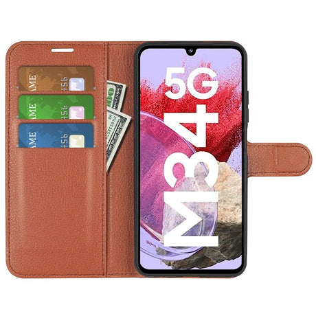 Samsung Galaxy M34 (5G) / F34 (5G) Litchi Læder Cover m. Pung - Brun
