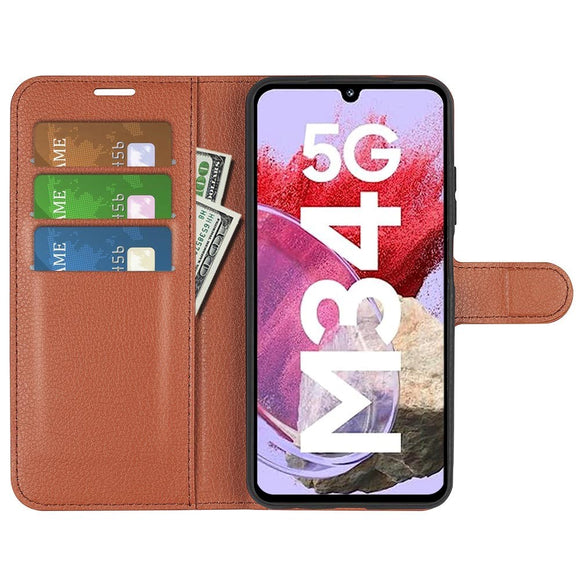 Samsung Galaxy M34 (5G) / F34 (5G) Litchi Læder Cover m. Pung - Brun
