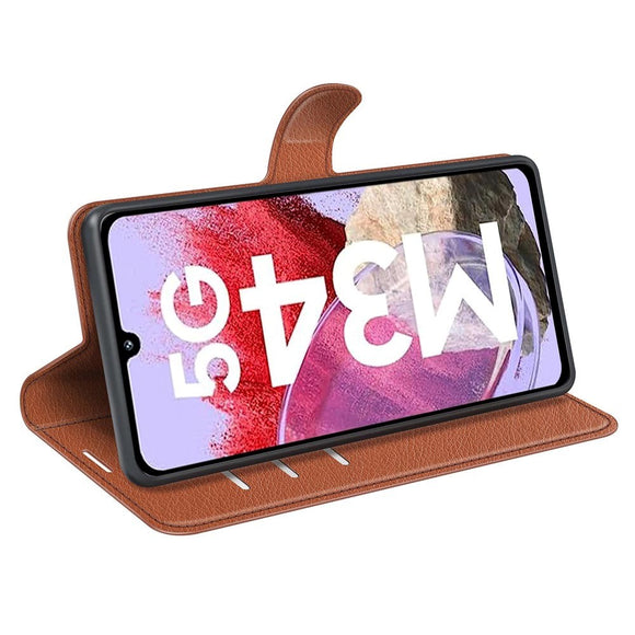 Samsung Galaxy M34 (5G) / F34 (5G) Litchi Læder Cover m. Pung - Brun