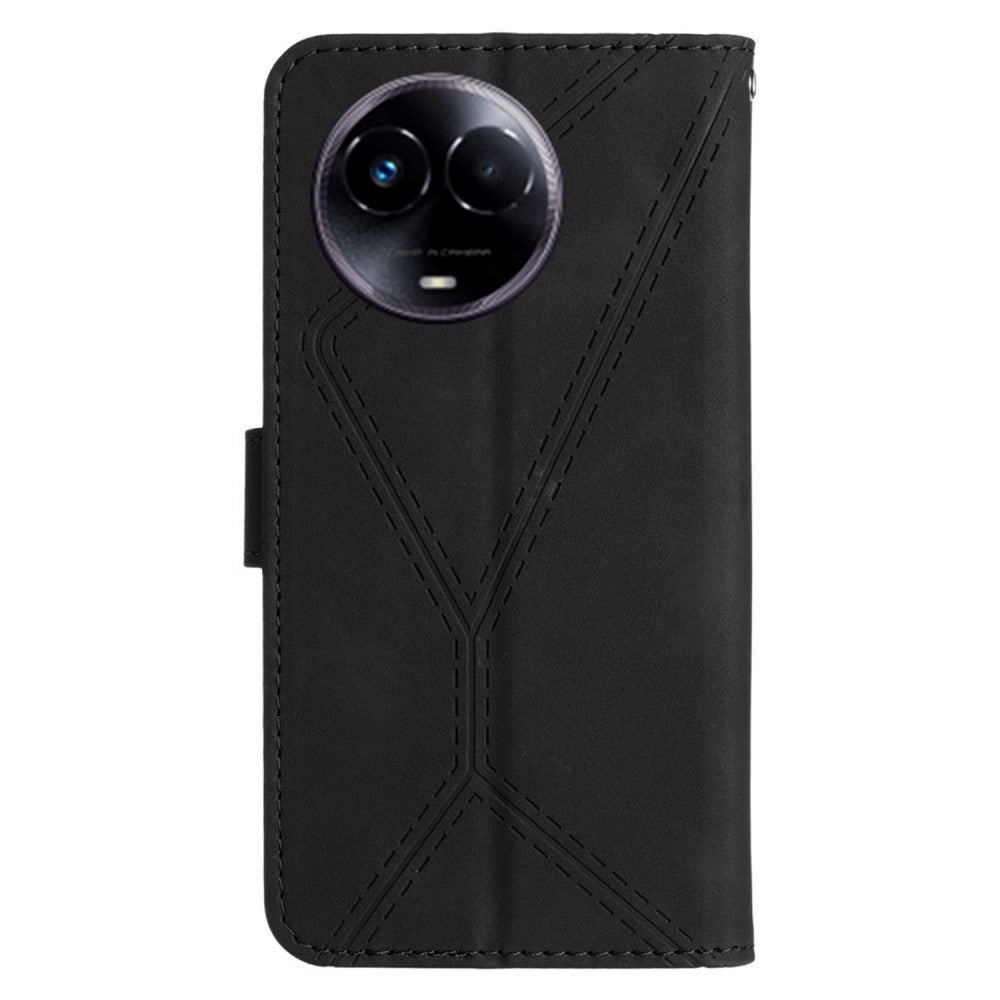 Realme 11 5G Mønstret Læder Cover m. Pung & Strop - Sort