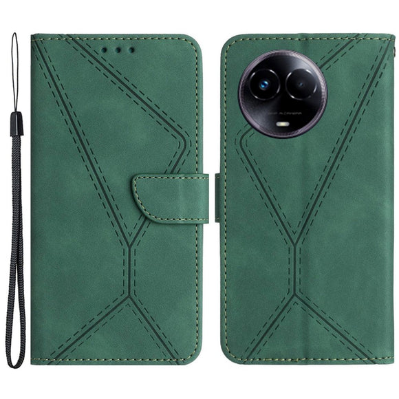 Realme 11 5G Mønstret Læder Cover m. Pung & Strop - Grøn