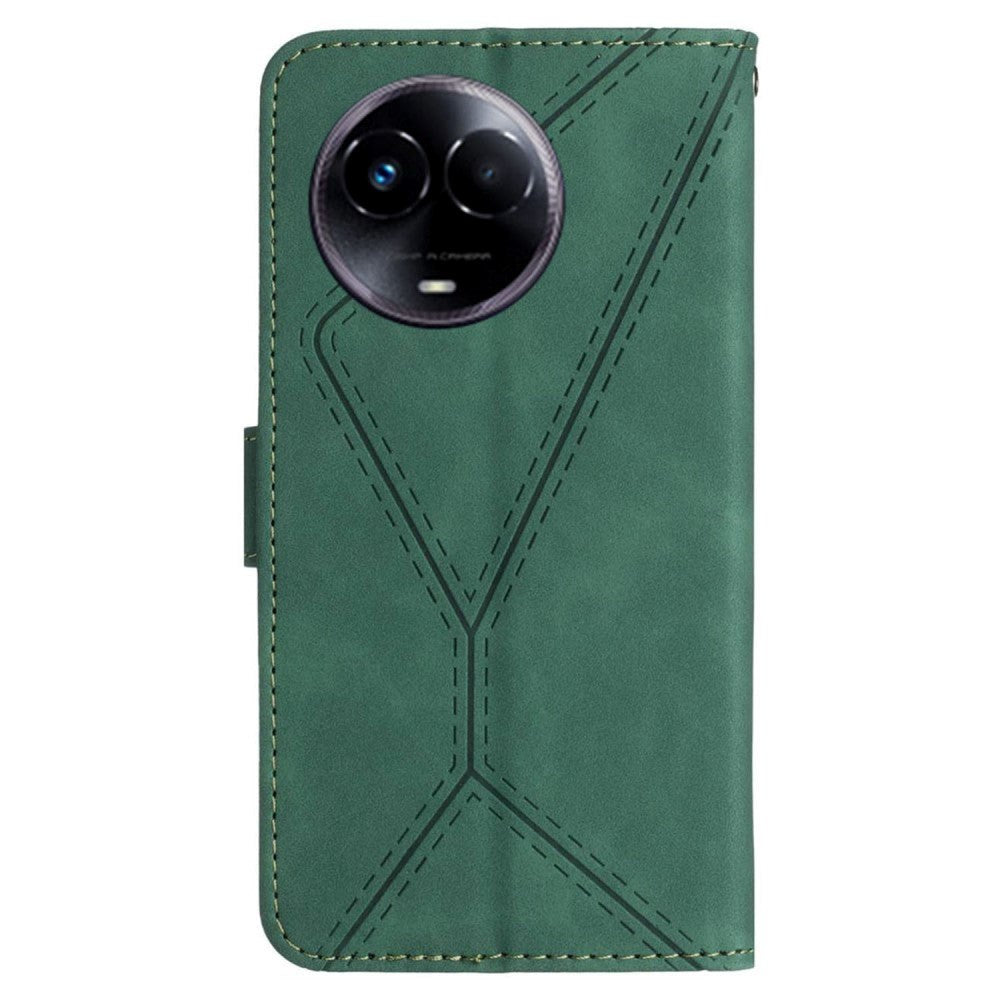 Realme 11 5G Mønstret Læder Cover m. Pung & Strop - Grøn