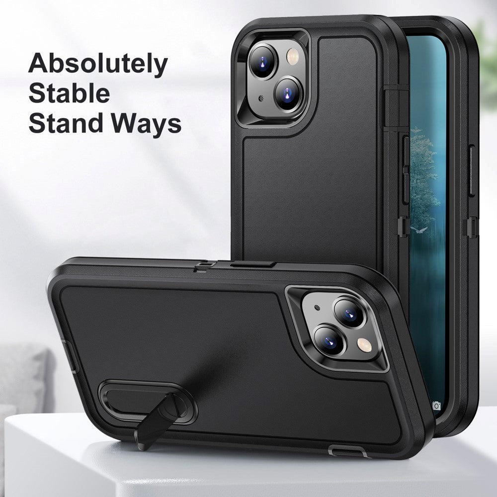 iPhone 15 Hybrid Håndværker Cover m. Kickstand - Sort