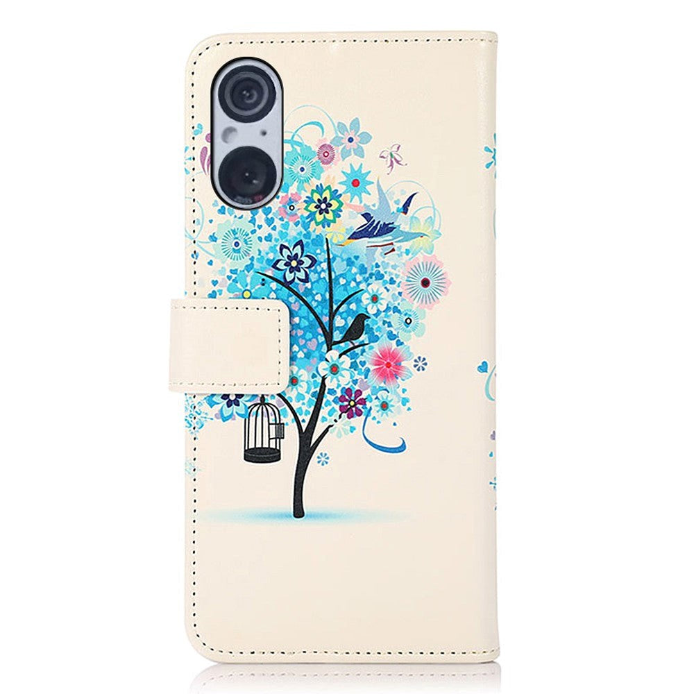 Sony Xperia 5 V Læder Cover m. Pung - Blåt Træ