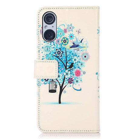 Sony Xperia 5 V Læder Cover m. Pung - Blåt Træ