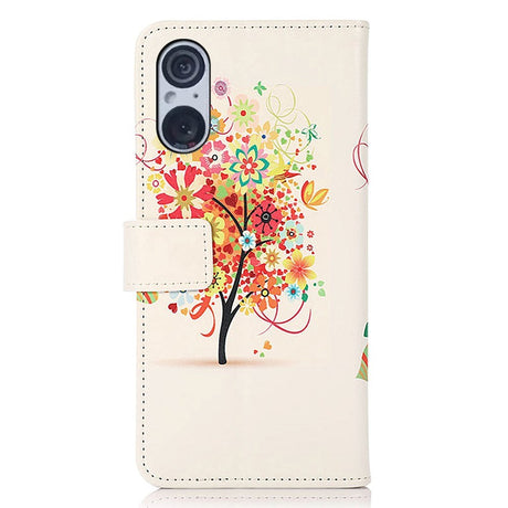 Sony Xperia 5 V Læder Cover m. Pung - Rødt Træ