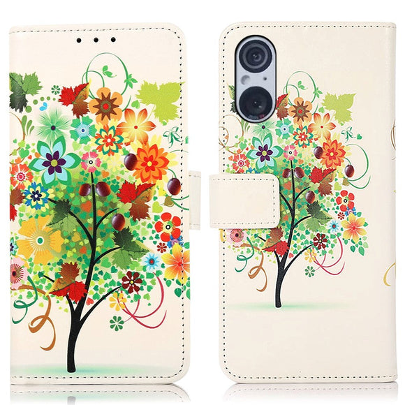 Sony Xperia 5 V Læder Cover m. Pung - Frugttræ