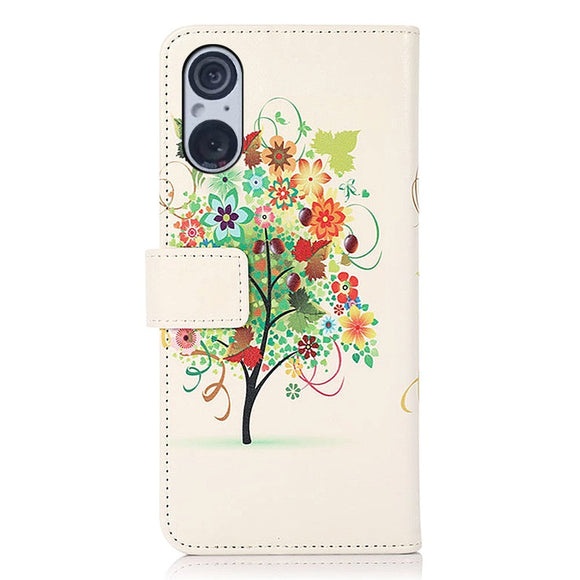 Sony Xperia 5 V Læder Cover m. Pung - Frugttræ
