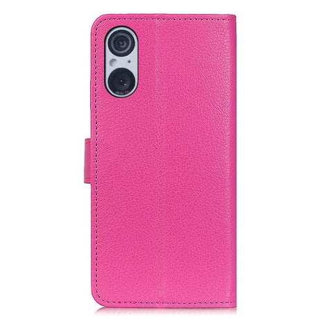 Sony Xperia 5 V Litchi Læder Cover m. Pung - Pink
