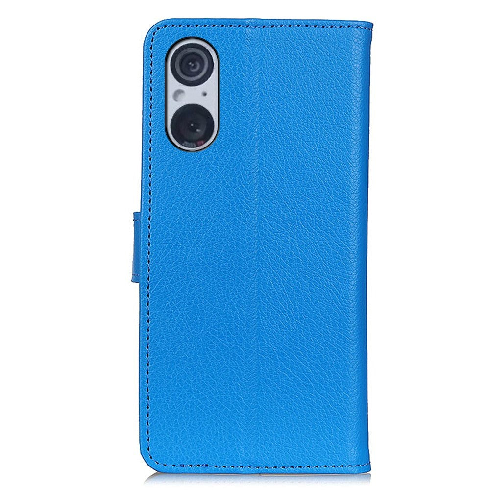 Sony Xperia 5 V Litchi Læder Cover m. Pung - Blå