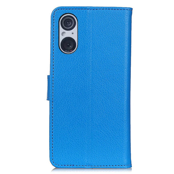 Sony Xperia 5 V Litchi Læder Cover m. Pung - Blå