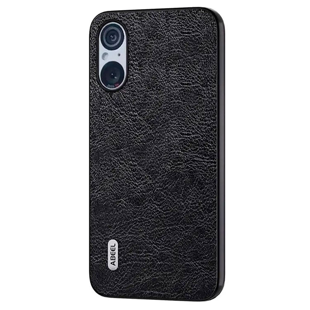 Sony Xperia 5 V Litchi Læderbelagt Plastik Cover - Sort