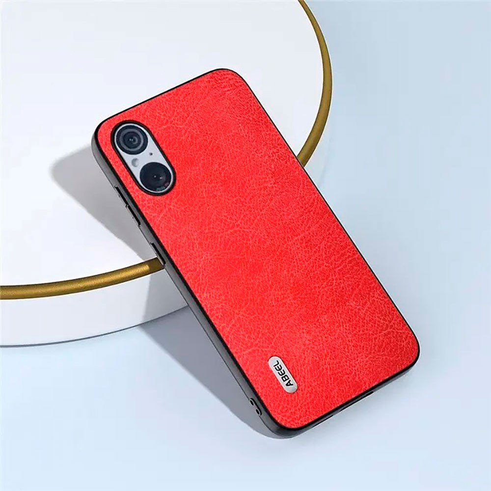 Sony Xperia 5 V Litchi Læderbelagt Plastik Cover - Rød