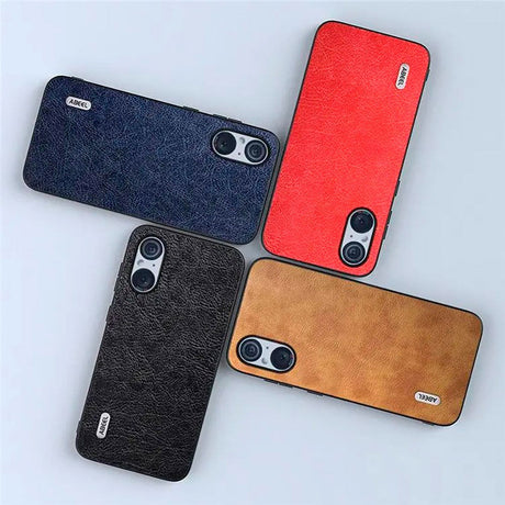 Sony Xperia 5 V Litchi Læderbelagt Plastik Cover - Rød