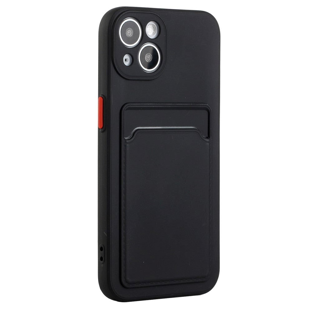 iPhone 15 Fleksibelt Plastik Cover m. Kortholder - Sort