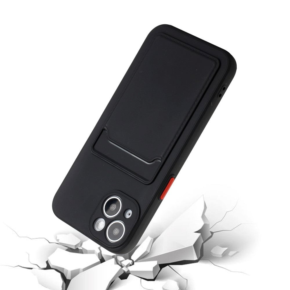 iPhone 15 Fleksibelt Plastik Cover m. Kortholder - Sort