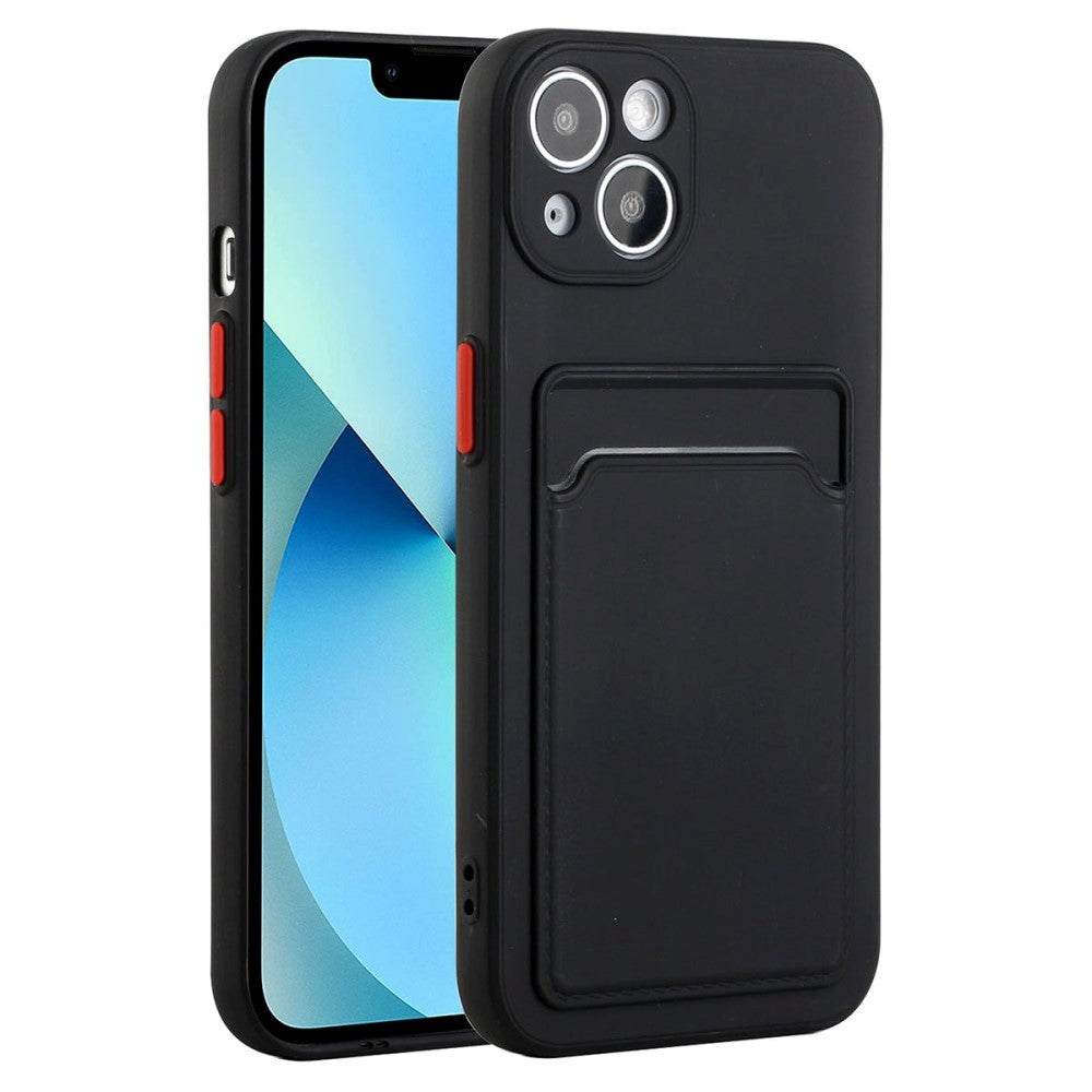 iPhone 15 Fleksibelt Plastik Cover m. Kortholder - Sort