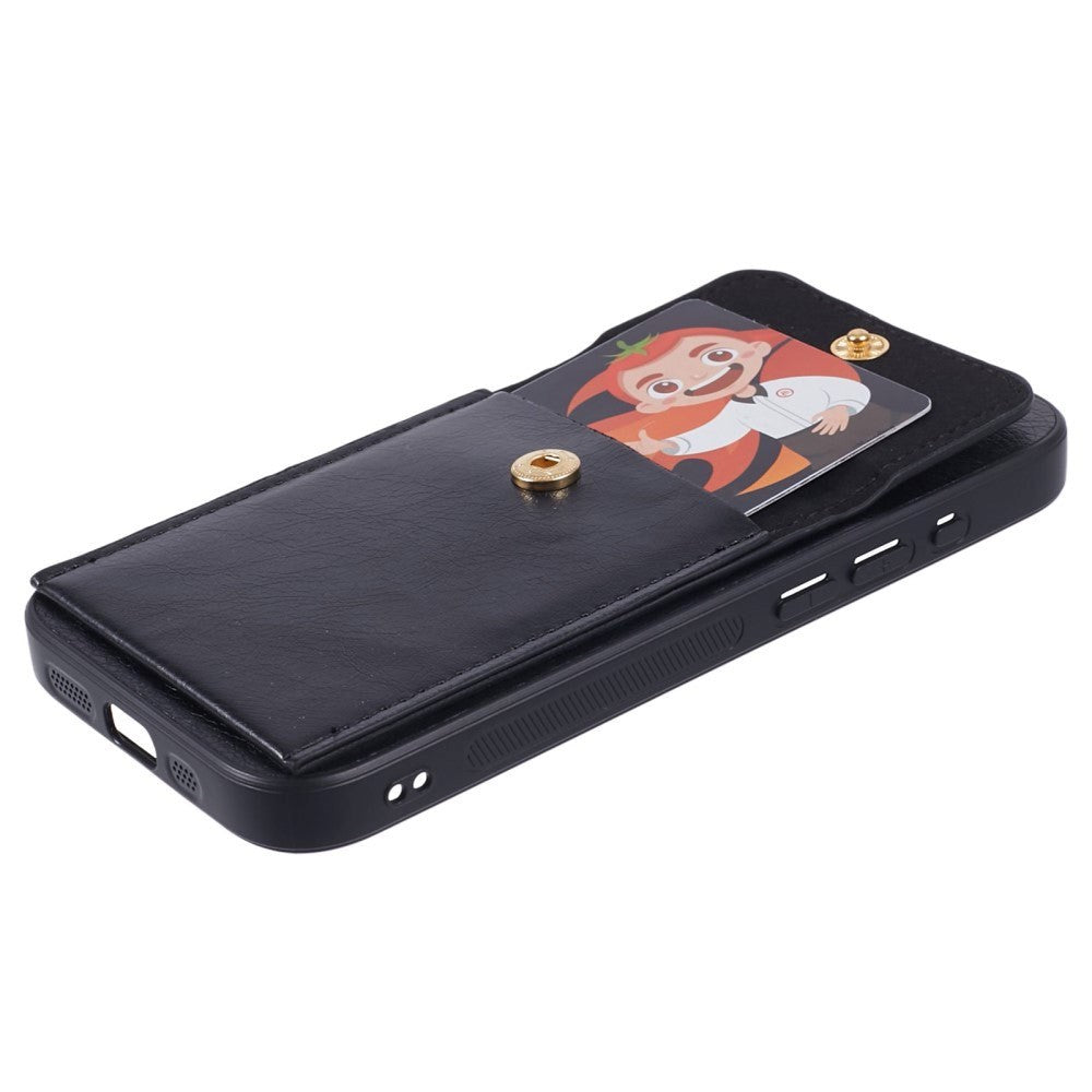 iPhone 15 Pro Max Læderbetrukket Fleksibelt Plastik Cover m. Kortholder - Sort
