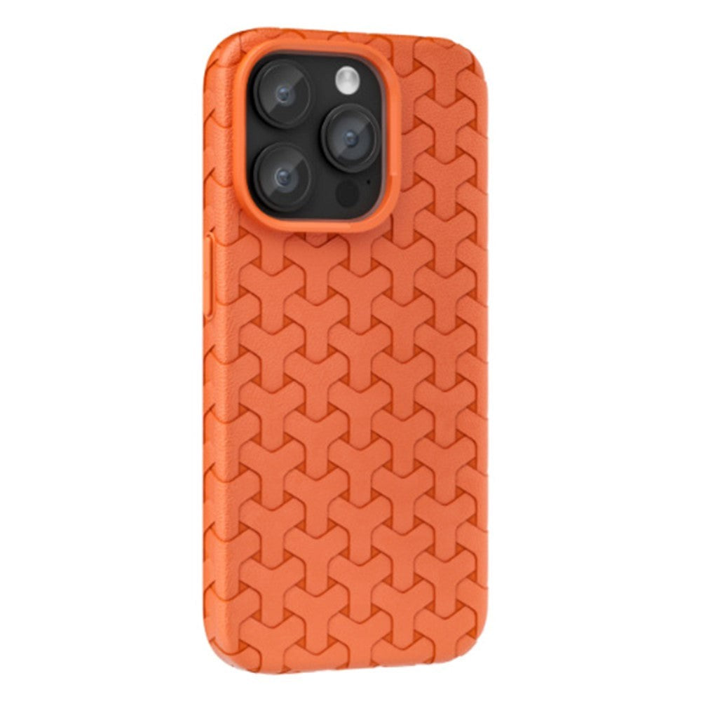 iPhone 15 Pro Fleksibelt Plastik Cover - Flettet Tekstur - Orange