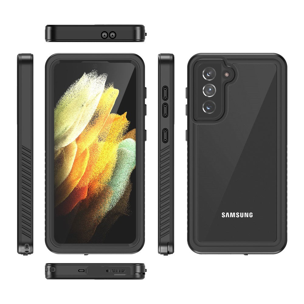 Samsung Galaxy S21 - Vandtæt Hybrid Cover m. Indbygget Skærmbeskyttelsesfilm - Gennemsigtig / Sort