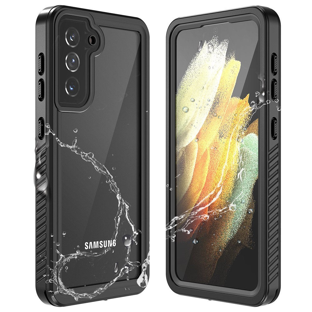 Samsung Galaxy S21 - Vandtæt Hybrid Cover m. Indbygget Skærmbeskyttelsesfilm - Gennemsigtig / Sort