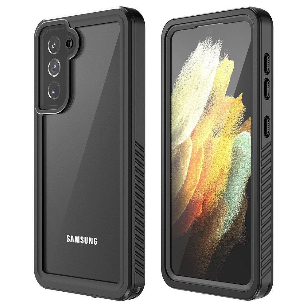 Samsung Galaxy S21 - Vandtæt Hybrid Cover m. Indbygget Skærmbeskyttelsesfilm - Gennemsigtig / Sort