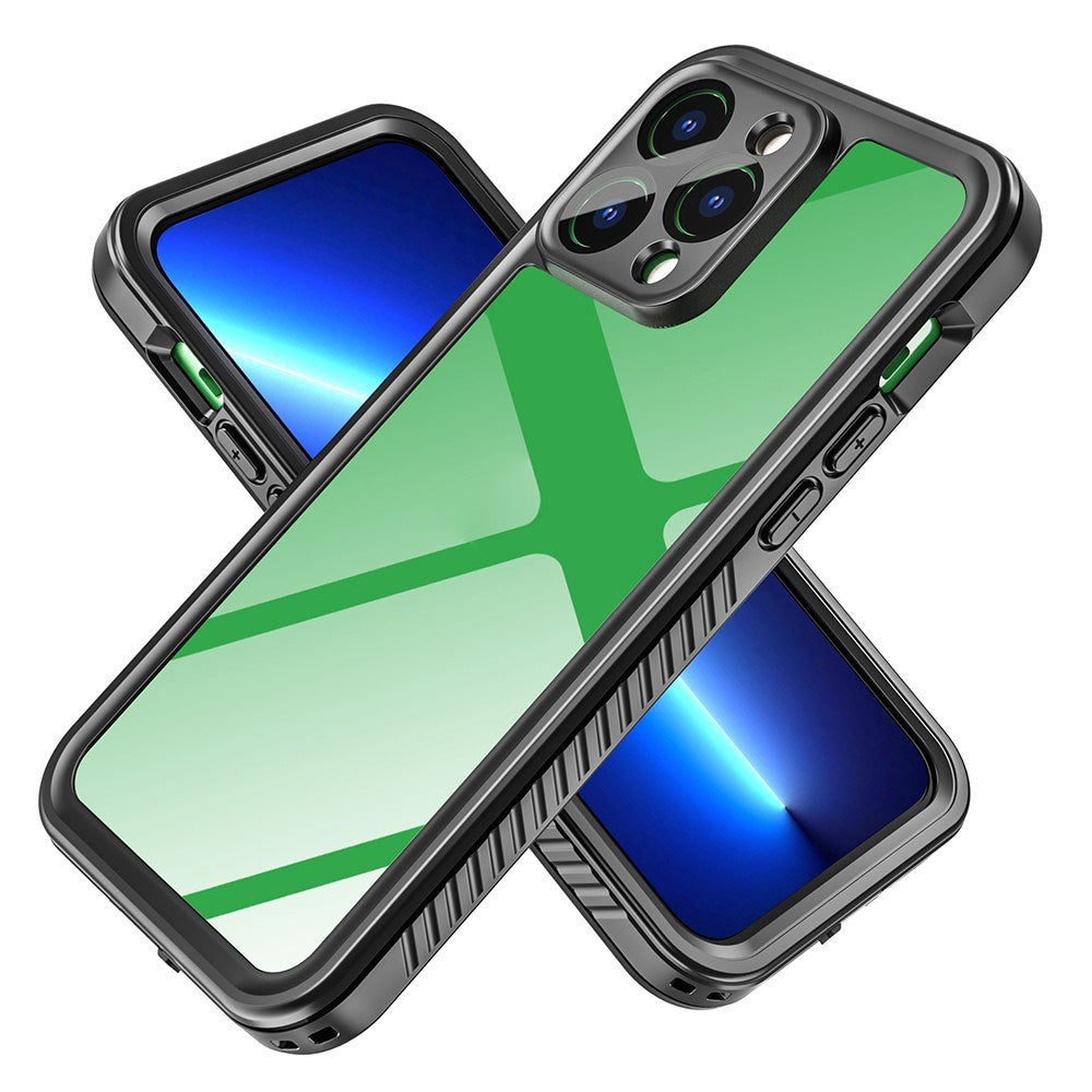 iPhone 14 Pro Max IP68 Støv- & Vandtæt Cover - Gennemsigtig / Sort