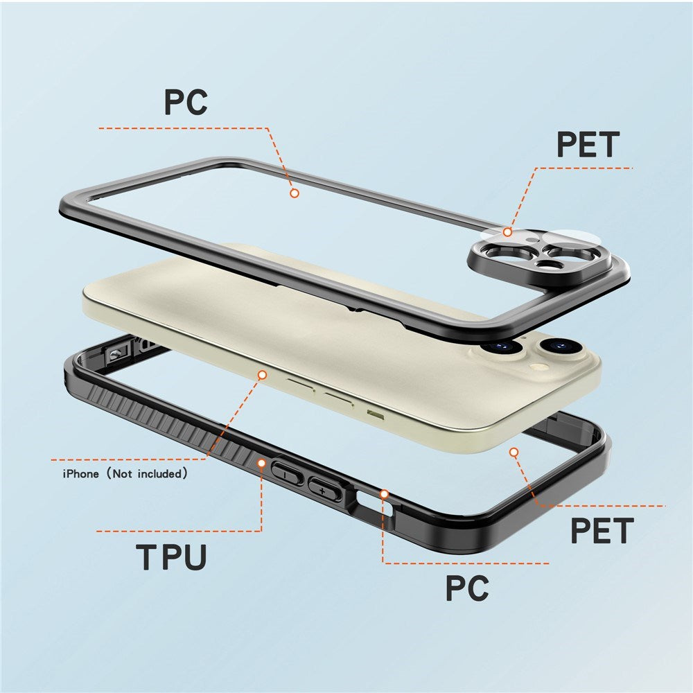 iPhone 15 Plus Redpepper IP68 Vandtæt Cover - Sort / Gennemsigtig