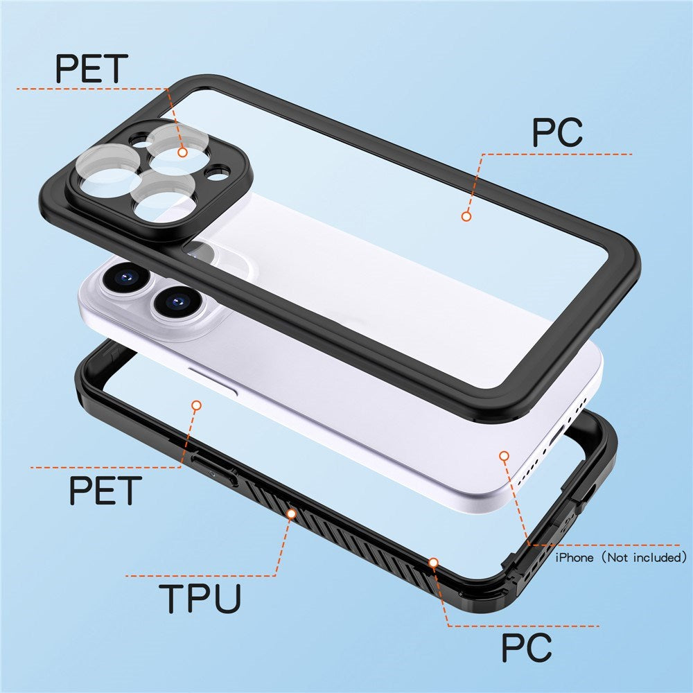 iPhone 15 Pro Max Redpepper IP68 Vandtæt Cover - Sort / Gennemsigtig