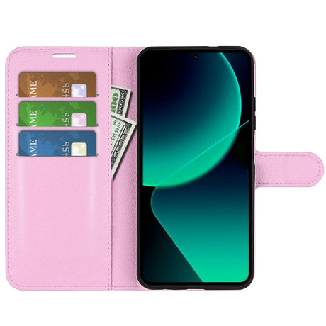 Xiaomi 13T / 13T Pro Litchi Læder Cover m. Pung - Lyserød