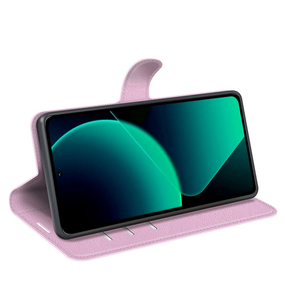 Xiaomi 13T / 13T Pro Litchi Læder Cover m. Pung - Lyserød