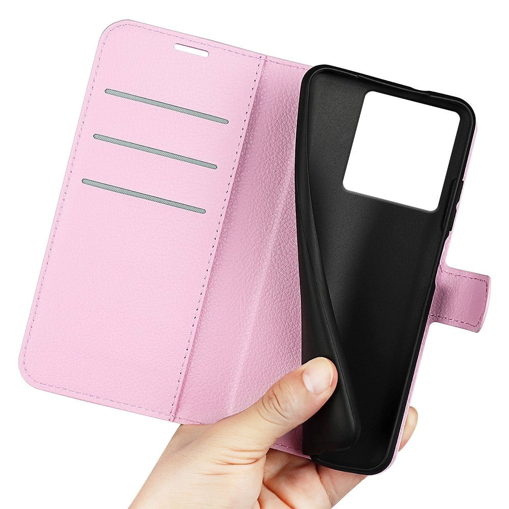 Xiaomi 13T / 13T Pro Litchi Læder Cover m. Pung - Lyserød