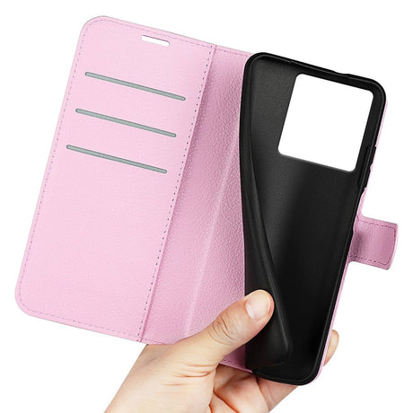 Xiaomi 13T / 13T Pro Litchi Læder Cover m. Pung - Lyserød