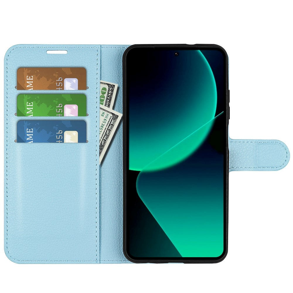 Xiaomi 13T / 13T Pro Litchi Læder Cover m. Pung - Blå