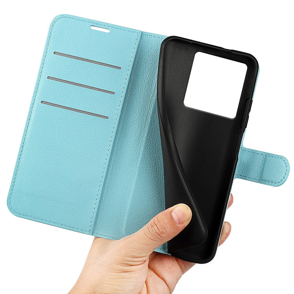 Xiaomi 13T / 13T Pro Litchi Læder Cover m. Pung - Blå