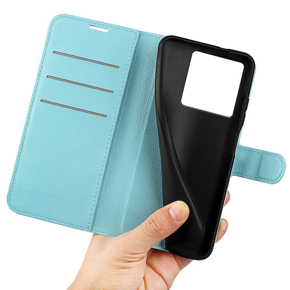 Xiaomi 13T / 13T Pro Litchi Læder Cover m. Pung - Blå