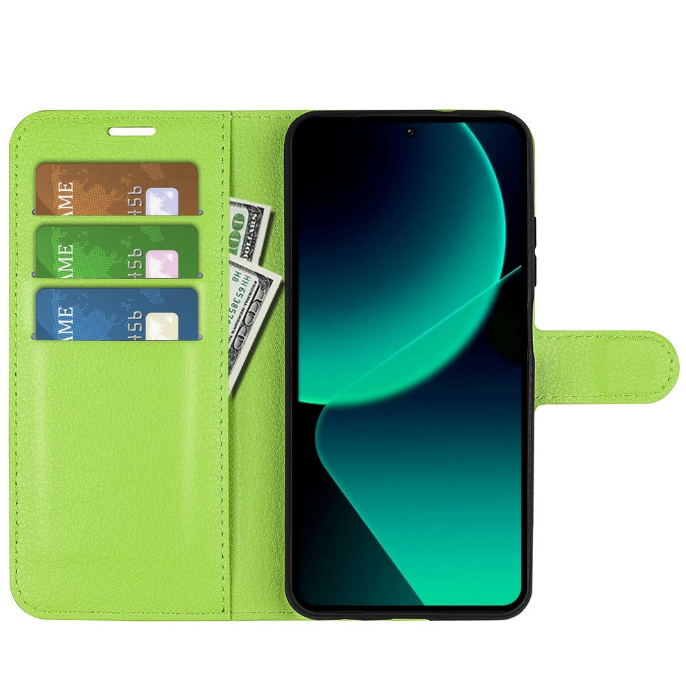 Xiaomi 13T / 13T Pro Litchi Læder Cover m. Pung - Grøn